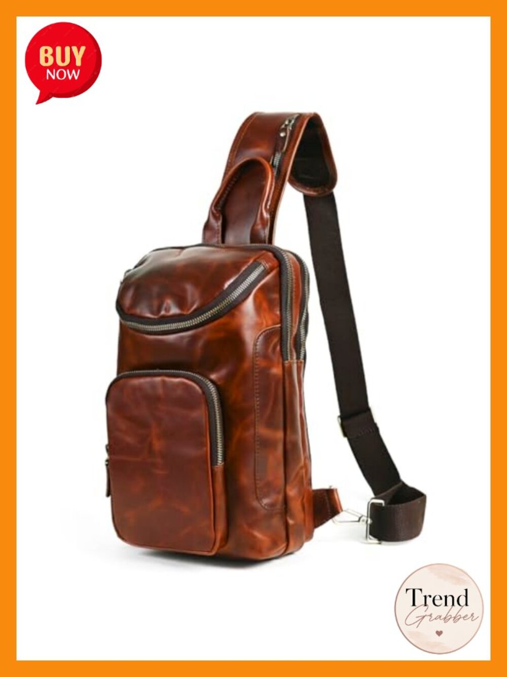 Genuine Leather Triangle Crossbody Sling Bag Travel Shoulder Bag Daypack for Men